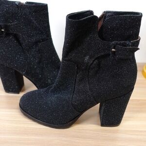 Gaia D Este Ankle Boots Womens 41 Black 10 Leather Sparkly Glitter Heel Italian